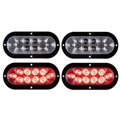 6” Flange Mount Oval Sealed LED Stop/Turn/Tail Light (Clear Lens) Pair