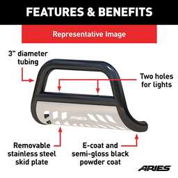 Aries B35-2005 3" Black Bull Bar With Stainless Skid Plate For Toyota 4Runner - No Drill Installation - View #5
