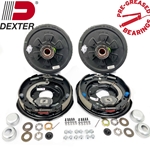 Dexter Pre-Greased 6 on 5 1/2" Hub-Drum with Dexter 12" x 2" Electric trailer brakes.  For 6K axle, 6-5.50 BC, 2.25" seal, greased with bearings, & E-Z Lube® Grease Caps. Includes Dexter 023-180-00 & 023-181-00. Includes mounting hardware. These are fully assembled backing plates with shoes, springs, and magnets attached and ready to be mounted. The pair includes one left hand and one right hand brake assembly.