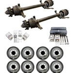 Two Dexter® 15,000 lbs. electric brake axles with a 74" track and 45" spring centers, hangers, equalizers, u-bolts, hangers, and springs with wheels and tires 23575R17.5.